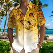 Men's Boardmasters Butterfly Music Shirt Summer Hawaiian Shirt Button Up Shirt Short Sleeves Fashion Designer Casual Outdoor Street Casual Summer Spring Turndown Print Yellow Blue4