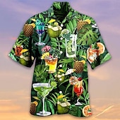 preiswerte Essen &amp; Getränke-Herren Trinken Hemd Hawaiihemd Sommerhemd Aloha-Shirt Kurzarm Hemd Umlegekragen Tropisch Modisch Hawaiianisch Casual Hawaiianisch Festtage Hellgelb Gelb Hellgrün S M L