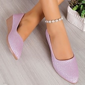 economico Slip-ons e mocassini da donna-ballerine con zeppa glitterate rosa da donna: comode ballerine scintillanti slip-on per uscite casual, feste e uso quotidiano