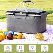 abordables Organizadores para coche-Cesta de picnic con asa plegable aislada para picnic de alta calidad de 24 l