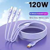 economico Cavetti per cellulari-3 in 1 design per mac 120w usb c multi cavo di ricarica veloce 3in1 cavo di ricarica per telefono multiplo usb c multi cavo con tipo c/micro usb/ip per samsung s23 s22 s21 per iphone 14 13 12 11 x xs