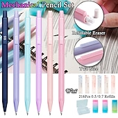 economico Penne e matite-set di matite meccaniche, 6 matite meccaniche pastello da 0,5 mm &amp; 0,7 mm con 216 matite hb e gomme 3 pezzi, matite meccaniche estetiche per la scrittura di ragazze