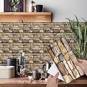 levne Samolepky na zeď-7ks samolepka na stěnu z umělého kamene 3D vinylová tapeta samolepicí květinová domácí dekorace do kuchyně koupelna 5,5x11 palců