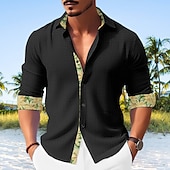 economico Vacanza-Per uomo Camicia camicia di lino Camicia in lino e cotone Camicia estiva Maglietta informale Camicia da spiaggia Color Block Informale Giornaliero Nero Bianco Giallo Rosa Manica lunga Collo