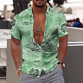 preiswerte Vintage Hemd-Herren Hawaiian Aloha Nautisch Hemd Sommerhemd Hawaiihemd Sommerhemd Kurzarm Modisch Designer Brautkleider schlicht Outdoor Casual Festtage Sommer Frühling Umlegekragen Bedruckt Button-Down Rote Blau