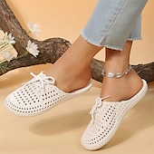 abordables Chaussures sans lacet et mocassins femme-Chaussures mocassins à enfiler tissées pour femmes – chaussures plates respirantes à lacets pour les promenades sur la plage, les travaux de jardinage et les tenues d&#039;été décontractées