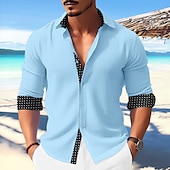 economico Vacanza-Per uomo Camicia Camicia estiva Maglietta informale Camicia da spiaggia Camicia con bottoni A pois Da mare Informale Nero Bianco Blu Cachi Manica lunga Collo ripiegabile Primavera estate Abbigliamento