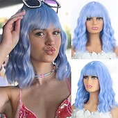 baratos Perucas de Carnaval-Perucas Laranja Vermelha para Mulheres Curta Ondulada Bob com Franja Peruca Cacheada Ruiva Comprimento até o Ombro Cabelo Vermelho Cobre 14 Polegadas Peruca Sintética Colorida para Cosplay Uso Diário