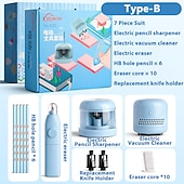 お買い得  文房具-電動文具セット電動鉛筆削り消しゴムデスクトップクリーナー組み合わせ