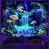 cheap Blacklight Tapestries-Blacklight Tapestry UV Reactive Glow in the Dark Glow Party Neon Mushrooms Psychedelic Trippy Misty Hanging Tapestry Wall Art Mural for Living Room Bedroom