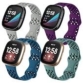 Χαμηλού Κόστους Ζώνες ρολογιών Fitbit-4 Πακέτο Smart Watch Band Συμβατό με Fitbit Versa 3 Sense Versa 4 Sense 2 σιλικόνη Εξυπνο ρολόι Λουρί Αδιάβροχη Ρυθμιζόμενο Αθλητικό Μπρασελέ Αντικατάσταση Περικάρπιο