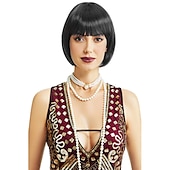 baratos Perucas Históricas-Peruca curta flapper dos anos 1920, peruca bobo do grande gatsby, peruca preta reta, fantasia de flapper, perucas de cabelo, acessórios, perucas de carnaval