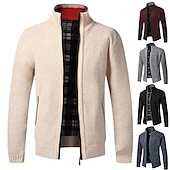 Недорогие кардиган мужской свитер-Муж. Вязаная ткань Платье-свитер Кардиган Свитер на молнии Свитер Куртка Вязать Молния Карман Воротник-стойка Стиль На каждый день Одежда Осень Зима Черный Винный S M L