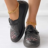 ieftine Mocasini de Damă-mocasini vintage de dama bordeaux cu design floral brodat - pantofi confortabili casual cu slip-on