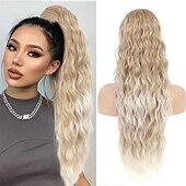 cheap Ponytails-Long Auburn Red Drawstring Ponytail Extension for Women 24 Inch Synthetic Long Curly Wavy Clip in Ponytail Hair Extensions for Daily Party Use