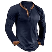 Men's Button T Shirt Henley Shirt Tee Top Long Sleeve Henley Summer Color Block Fashion Designer Basic Patchwork Vacation Street Going out Black White Navy Blue Top Tee for Men 8