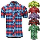 billige Herretrøyer-Herre Sykkeltrøyer Kortermet Sykkel Jersey Topper med 3 baklommer Fjellsykling Veisykling Pustende Anatomisk design Hurtigtørkende Refleksbånd Gul Rød Lilla Rutet Polyester sport Klær