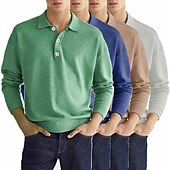 お買い得  メンズ クラシックポロ-男性用 ゴルフシャツ ニットポロ ストリート カジュアル ポロカラー クラシック 長袖 ストリートファッション ベーシック 純色 平織り ボタンフロント 春 秋 レギュラー Темный хаки ホワイト ピンク ルビーレッド ネイビーブルー ミントグリーン ゴルフシャツ