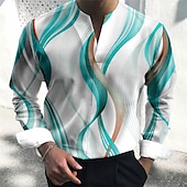 ieftine Model Geometric-Bărbați Model Geometric Curbă Geometrie Cămașă Camașă cu nasturi Manșon Lung Modă Șic Stradă Designer În aer liber Casual Zilnic Vară Toamnă În V Imprimeu Albastru Verde Roșu Vin Albastru piscin