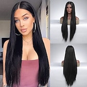 economico Parrucche trendy sintetiche-parrucche castane per donna parrucca sintetica a strati lunghi e lisci capelli naturali parte centrale