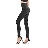  Damen Jeans Hosen Hose Jeggings Gemütliche Leggings Mode Streetwear Volle Länge Hohe Taille Einfach Tasche Elastischer Bund Atmungsaktivität Außenbereich Bequem Mikroelastisch Täglich Urlaub Straße