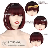 economico Parrucche storiche-Parrucca Bob Corto Rosso Vino con Frangia Parrucca Dritta Borgogna per Donne Parrucca Corto Dritta Aspetto Naturale per Uso Quotidiano e Feste Parrucche di Halloween