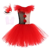 billige Barnekostymer-Burlesk / Klovn Pennywise Karnevalskostyme Kjoler Cosplay kostyme Maskerade Drakter Jente Barne Fest Maskerade Karneval Barnas Dag Enkelt karnevalskostyme