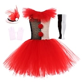 billige Barnekostymer-Burlesk / Klovn Pennywise Karnevalskostyme Kjoler Cosplay kostyme Maskerade Drakter Jente Barne Fest Maskerade Karneval Barnas Dag Enkelt karnevalskostyme