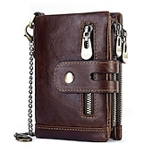 cheap Wallets-Men&#039;s Vintage Leather Wallet – Bifold Zipper Wallet with Chain, Multi-Card Slots &amp; Snap Closure for Casual &amp; Business Use