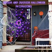 baratos Halloween interno-Luzes de teia de aranha de Halloween 60 LED com aranha preta à prova d&#039;água luzes de rede roxas controle remoto alimentado por USB 8 modos teia de aranha para decoração de quintal de festa iluminação
