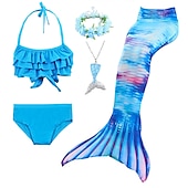 voordelige Zeemeermin badpak-Kinderen Voor meisjes Vijf stuk Zeemeermin zwemkleding Badmode Bikini Strand Zwemmen Regenboog Tie Dye leuke Style Badpakken 3-10 jaar Zomer Licht Blauw Kleurrijk