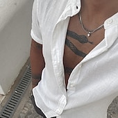 voordelige Vakantie-Voor heren Overhemd linnen overhemd Chinees kraag overhemd Mandarijn kraag overhemd Zomer overhemd Strand hemd Effen Vakantie Casual Wit Korte mouw opa kraag Zomer Kleding