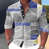 economico Geometrica-Per uomo Color Block Geometrica Geometria Camicia Camicia con bottoni Manica lunga Di tendenza Streetwear Originale Esterno Informale Giornaliero Estate Primavera Autunno Colletto alla coreana Stampa