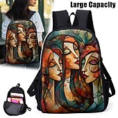 abordables Sacs à dos imprimés-Sac à dos abstrait avec portrait féminin pour adolescentes – Sac d&#039;école coloré avec imprimé artistique et grande capacité pour les filles élégantes