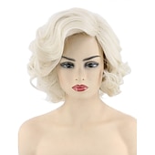 economico Parrucche storiche-Parrucche da donna biondo platino corto riccio parrucca costume di Carnevale cosplay Parrucche di Halloween