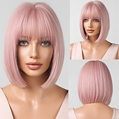 levne Syntetické trendy paruky-blonďatá bobová paruka s ofinou 13 krátkých bobových paruk pro ženy krátká blonďatá paruka s tmavými kořínky tepelně odolná syntetická paruka přírodní hledá pro každodenní párty a cosplay