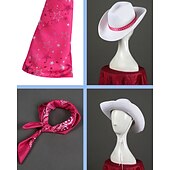 cheap Couple &amp; Group Costumes-Hot Pink Cowgirl Set Doll Movie Cosplay Costume Masquerade Girls&#039; Movie Cosplay Retro Vintage Vest Pants Scarf Masquerade Halloween