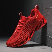 billiga Herrsneakers-röda ventilerande löparsneakers för män med bladsula - lätta och bekväma för sport och fitness