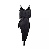 cheap Latin Dancewear-Latin Dance Dress Fringed Tassel Pure Color Splicing Women&#039;s Performance Party Sleeveless Polyester