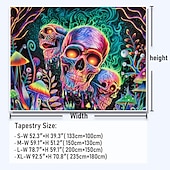 baratos tapeçarias de parede de halloween-Tecido de Halloween com Crânio Esqueleto Blacklight UV Reativo Estampa Psicodélica Cogumelo Pendurado Tecido de Parede Mural para Sala de Estar Quarto Decorações