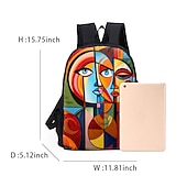 abordables Sacs à dos imprimés-Sac à dos abstrait avec portrait féminin pour adolescentes – Sac d&#039;école coloré avec imprimé artistique et grande capacité pour les filles élégantes