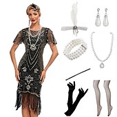 levne oblečení-Řvoucí 20s Retro Velký Gatsby Krátká délka Úbory Kostým na Večírek Maškarní Iluze Velký Gatsby Svatební host Flitry Třásně Flitry Třásně Kulatý Maškarní kostým Dámské předvečer Všech svatých Karneval