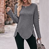preiswerte Damen Einfache Oberteile-Damen T Shirt Burgunderrotes T-Shirt Glatt Basic Langarm Rundhalsausschnitt Normale Oberteile Täglich Wochenende Schwarz Wein Blau Grün Grau Herbst Winter