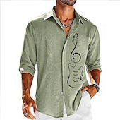 preiswerte Musik und Gitarren-Herren Boardmasters Gitarre Hemd Knopfhemd Langarm Mode Streetwear Designer Outdoor Lässig Täglich Sommer Frühling Herbst Umlegekragen Druck Blau Grün Grau