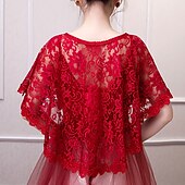 cheap Cape-Women&#039;s Wrap Cape Vintage Elegant Sleeveless Polyester Wedding Wraps With Lace For Wedding Summer