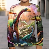 abordables Animales 3D para Niño-Chico 3D Graphic Animal Dinosaurio Camiseta Manga Larga Impresión 3D Verano Primavera Otoño Deportes Moda Ropa de calle Niños 3-12 años Exterior Casual Diario Ajuste regular