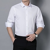cheap Men&#039;s Non Iron Shirts-Men&#039;s Work Shirt Non Iron Shirt Solid / Plain Color Wedding Office &amp; Career Light Blue Black White Dark Navy Long Sleeve Turndown All Seasons Clothing Apparel