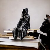 お買い得  ハロウィンの吊るし飾りとテーブルトップ装飾-ハロウィン ホラー アート デザイン 樹脂 黒ローブ 死神 座像 ゴシック ダークナイト テロ 死神の装飾 ハロウィン ホーム デコレーション 本棚 デスクトップ 装飾 ギフト 1pc