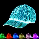 baratos Novidades-Boné de Fibra Óptica com LED e 7 Cores Boné de Beisebol Iluminado Recarregável via USB para Festa Evento Boné de Feriado