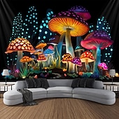 cheap Blacklight Tapestries-Mushroom Fantasy Blacklight Tapestry Glow in the Dark Glow Party UV Reactive Trippy Misty Nature Landscape Hanging Tapestry Wall Art Mural for Living Room Bedroom